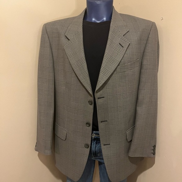 Yves Saint Laurent Windowpane 3-Button Gray Sport Coat with Notched Lapels - Picture 1 of 12